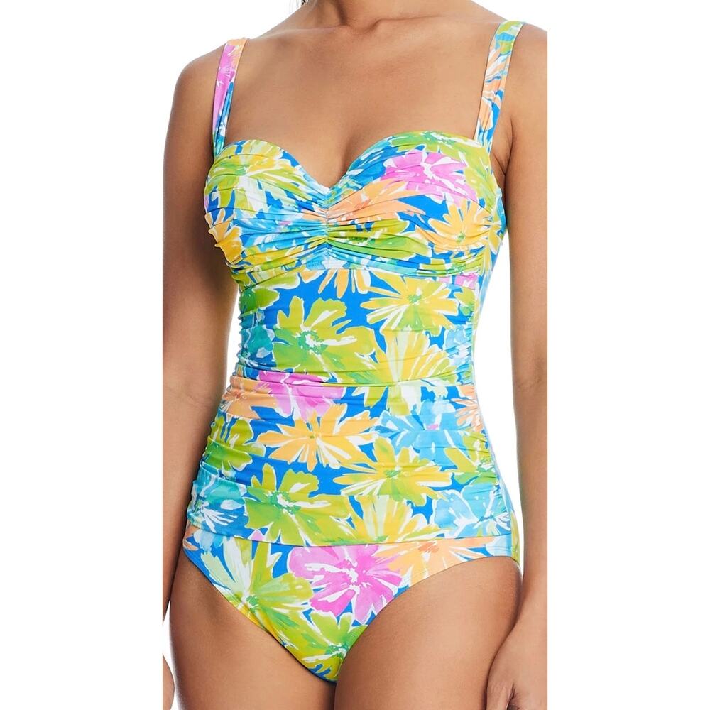 Bleu Rod Beattie Spring It On Shirred Underwire One Piece Swim Suit 10 NWOT
